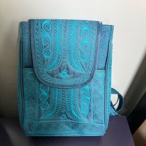 Elegant Blue Embroidered Backpack